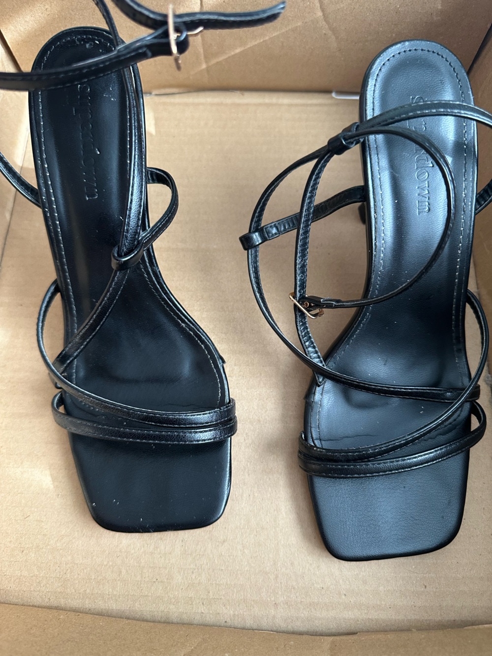 Black Strappy Square-Toe Women's Sandals - Unbranded